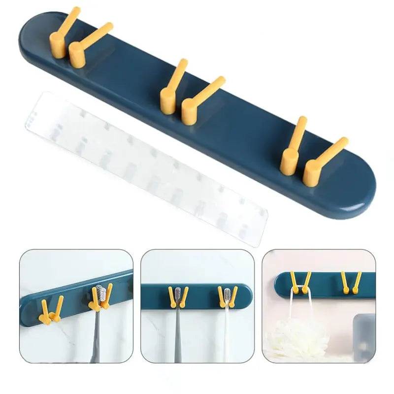 Toothbrush Holder Plastic Bathroom Accessories Organizer Wall Mounted Hanging Mount Shelf & Hooks (1pc)