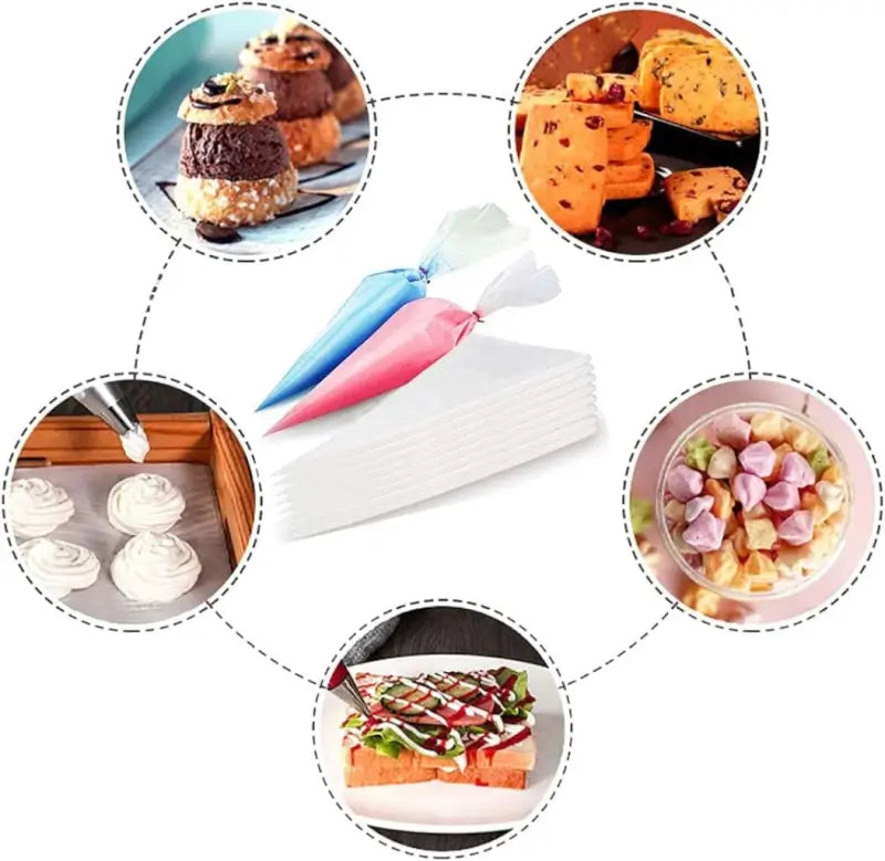 Krifton 100 pcs Pastry Cake Icing Piping Decorating Bags Anti Burst Icing Bags for Cream Frosting, Cakes and Cookies Decoration (26 X 17 CM, Clear) - Pack of 100