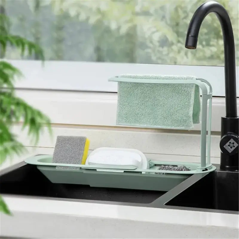 Plastic Telescopic Sink Storage Rack – Adjustable Kitchen Organizer