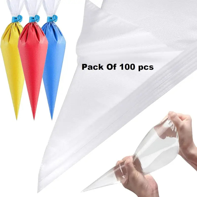 Krifton 100 pcs Pastry Cake Icing Piping Decorating Bags Anti Burst Icing Bags for Cream Frosting, Cakes and Cookies Decoration (26 X 17 CM, Clear) - Pack of 100